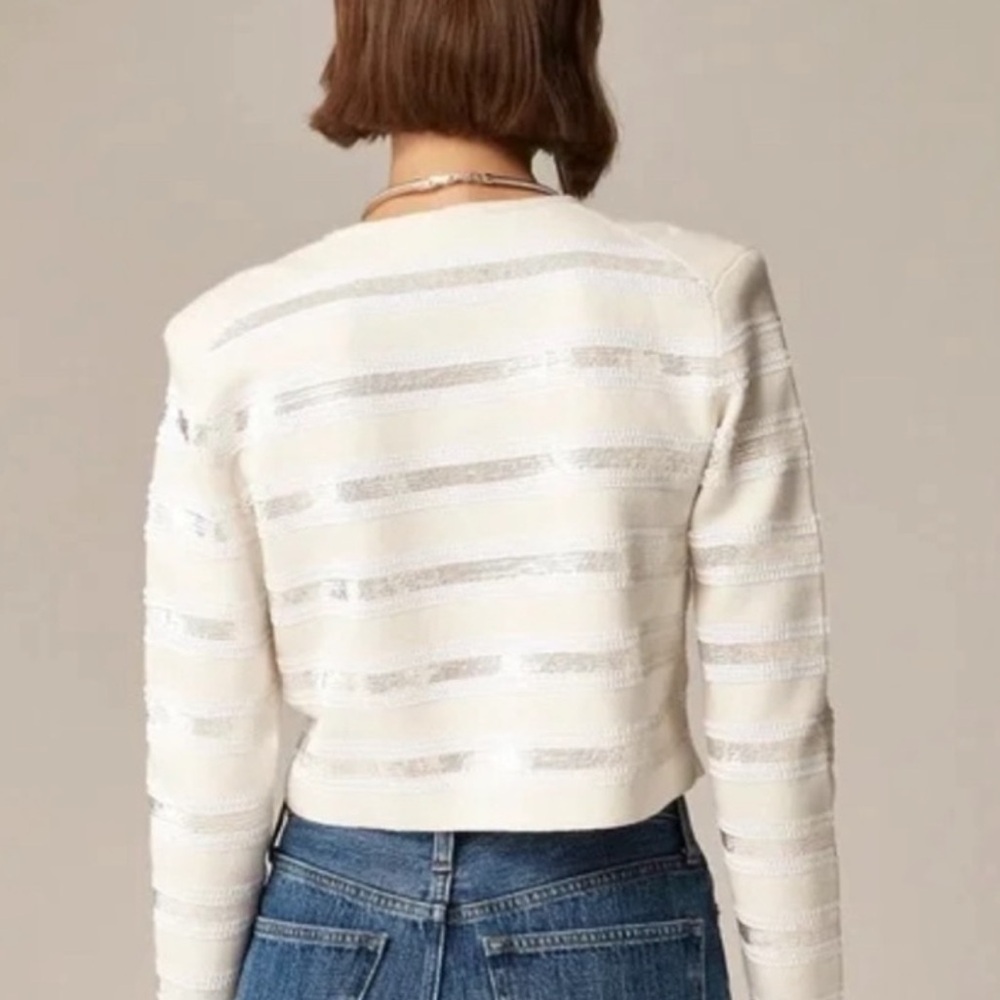 Stunning J.Crew Collection Sequin Stripe Cropped Cardigan in Ivory - Picture 4 of 7